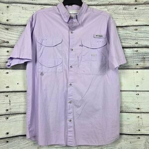 Columbia PFG Button Up Shirt Lavender Short Sleeve Men L